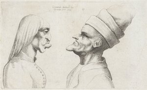 Missgestaltete Köpfe einer Frau mit glattem Haar und eines Mannes mit doppelrandigem Hut von Wenceslaus Hollar