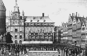 Proklamation des Westfälischen Friedens 1648, graviert von F. Wyngaerde