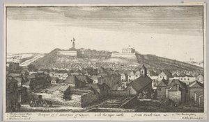 Aussicht auf den inneren Teil von Tanger mit der oberen Burg von Wenceslaus Hollar