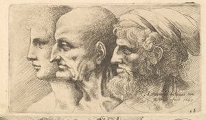 Reihe von drei Köpfen im Profil nach links, 1645