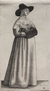 Die Frau mit einem männlichen Hut und dunklem Muff von Wenceslaus Hollar