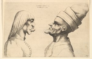 Zwei deformierte Köpfe, die sich gegenüberstehen, 1645 von Wenceslaus Hollar