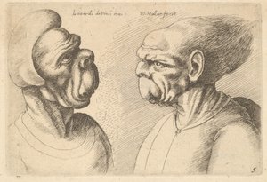 Zwei deformierte Köpfe, die nach innen schauen, 1625-77
