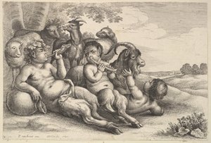 Zwei junge Satyrn und ein Junge, 1647 von Wenceslaus Hollar