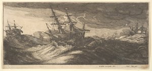 Kriegsschiff und ein spritzender Wal, 1665
