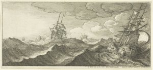 Kriegsschiff in der Wellentrog von Wenceslaus Hollar