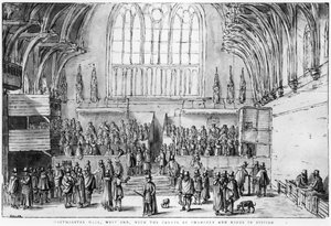 Westminster Hall, Westende, mit den Gerichten von Chancery und Kings in Sitzung von Wenceslaus Hollar