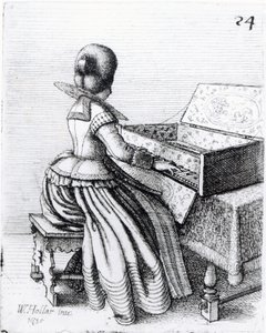 Frau spielt an einer Tastatur, 1635 von Wenceslaus Hollar