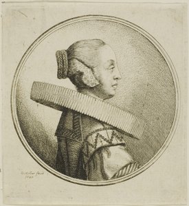 Frau mit kreisförmigem Spitzenkragen im Profil nach rechts von Wenceslaus Hollar