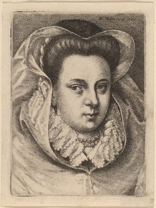 Frau mit weißem Schleier und schwarzem Hut (Maria Stuart?) von Wenceslaus Hollar