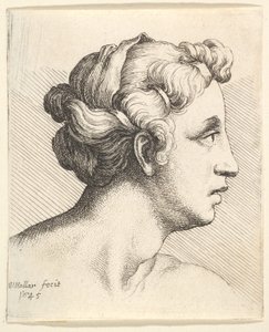 Frau mit gebundenem Haarzopf im Profil nach rechts, 1645