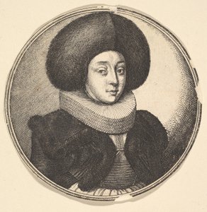 Frau mit großem rundem Pelzhut und Spitzenkrause, 1645