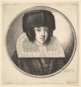 Frau mit steifem Spitzenkragen und flach gekröntem Pelzhut, 1645 von Wenceslaus Hollar