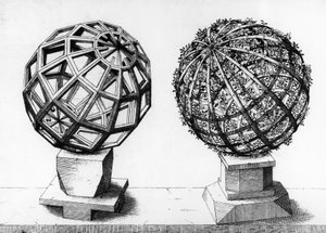Perspektivische Illustration, zwei Kugeln, Gravur aus Perspectiva Corporum Regularium, von Wentzel Jamnitzer (1508-1585), Nürnberg von Wenzel I Jamnitzer