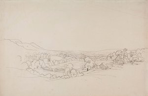 Hügelige Landschaft mit Gitterhäusern