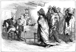 Besuch von Pontiac und den Indianern bei Major Gladwin, 1763, ca. 1880 von Whymper