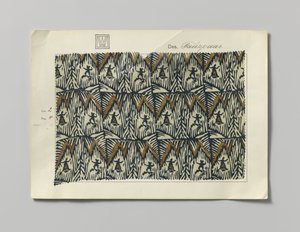 Stoffprobe mit bedruckter Seide, Muster Tanzpaar von Wiener Werkstätte
