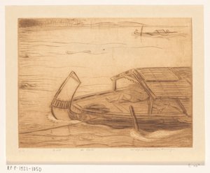 Afgemeerd schip in de Kali Mas in Soerabaja von Wijnand Otto Jan Nieuwenkamp (signed by artist)