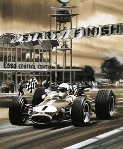Jack Brabham zeigt den Daumen hoch, als er den ersten kanadischen Grand Prix gewinnt