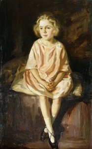Porträt von Miss Vincent, sitzend in einem rosa Kleid von Wilfred Gabriel de Glehn