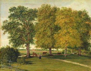 Hirte mit Vieh unter herbstlichen Bäumen von Wilhelm Alexander Kobell