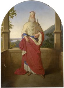 Der heilige Leopold vor einer Donauansicht und dem Leopoldsberg im Hintergrund