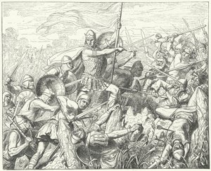 Arnulf von Kärnten stürmt die normannischen Verteidigungen am Fluss Dyle, 891 (Gravur)