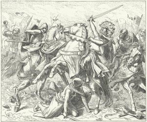 Der rebellische Herzog Rudolf von Schwaben tödlich verwundet in der Schlacht an der Elster von Wilhelm Camphausen