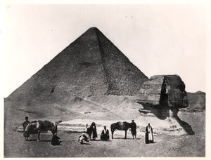 Die Sphinx und die Große Pyramide von Khufu in Gizeh, um 1860