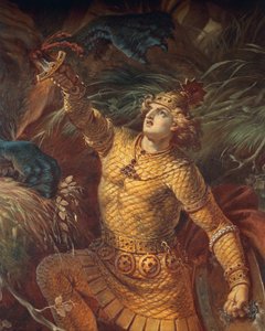 Sigurd tötet den Drachen Fafnir mit dem Gram-Schwert, Detail aus der Sigurd-Saga, Untere Halle, ca. 1882-83 (Detail) von Wilhelm Hauschild