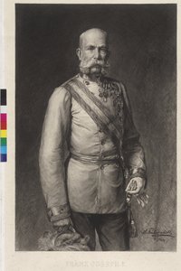 Franz Joseph I in Galauniform eines Feldmarschalls, der Galahut im Rake