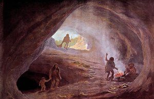 Prähistorie: Höhlen während der Eiszeit. Nach einem Gemälde von W. Kranz, 20. Jahrhundert