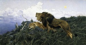 Löwen in der Dämmerung von Wilhelm Kuhnert