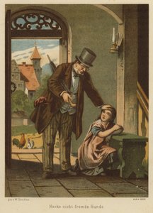 Vater tröstet seine Tochter, nachdem sie die Folgen des Hänselns eines Hundes erlitten hat von Wilhelm Ludwig Heinrich Claudius