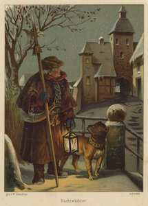 Nachtwächter (Farblithographie) von Wilhelm Ludwig Heinrich Claudius