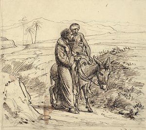 Der barmherzige Samariter begleitet den Verwundeten