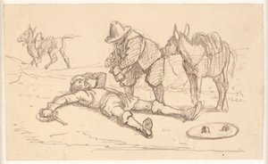 Don Quixote liegt verletzt und wird von Sancho geholfen von Wilhelm Marstrand