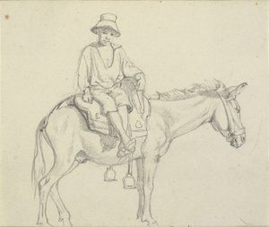 Junge, seitlich auf einem Esel sitzend von Wilhelm Marstrand