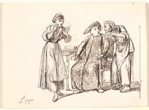 Eine alte Frau spricht mit einem Pater, links eine junge Frau von Wilhelm Marstrand