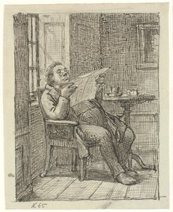 Ein dicker Herr, der Zeitung liest, mit seinem Kaffee von Wilhelm Marstrand