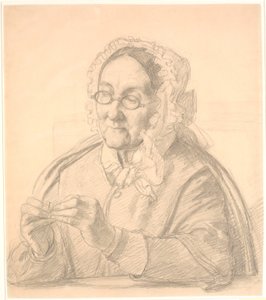 Alte Dame, die eine Nadel einfädelt von Wilhelm Marstrand