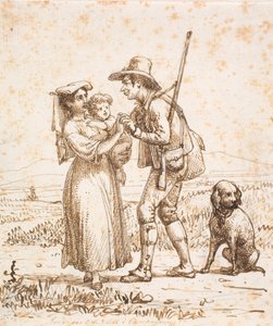 Italienischer Jäger mit Hund wird von Frau und Kind empfangen von Wilhelm Marstrand