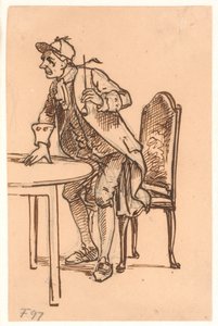Mann mit Kappe und Pfeife erhebt sich (diskutierend?) an einem Tisch von Wilhelm Marstrand