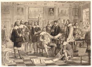 Der Plan für die Börse wird Chr. 4. im Audienzsaal auf Rosenborg vorgelegt von Wilhelm Marstrand