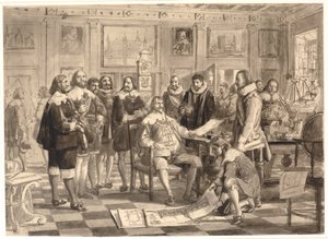 Der Plan für die Börse wird Chr. 4. im Audienzsaal auf Rosenborg vorgelegt von Wilhelm Marstrand