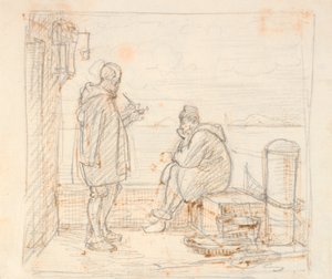 Zwei Italiener auf einer Mole am Meer von Wilhelm Marstrand