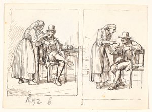 Zwei Szenen mit einer italienischen Frau, die mit einem älteren Mann spricht von Wilhelm Marstrand