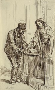 Junge Dame und Fischhändler