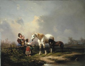Fütterung der Stute und des Fohlens von Wilhelm Meyerheim