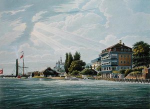 Bellevue Hotel und Pension am Thunersee, gestochen von Bodmer